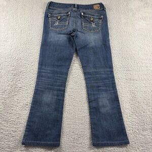 American Eagle Kick Boot Jeans Womens 4 Low Rise Dark Wash Fade Pocket Stitch